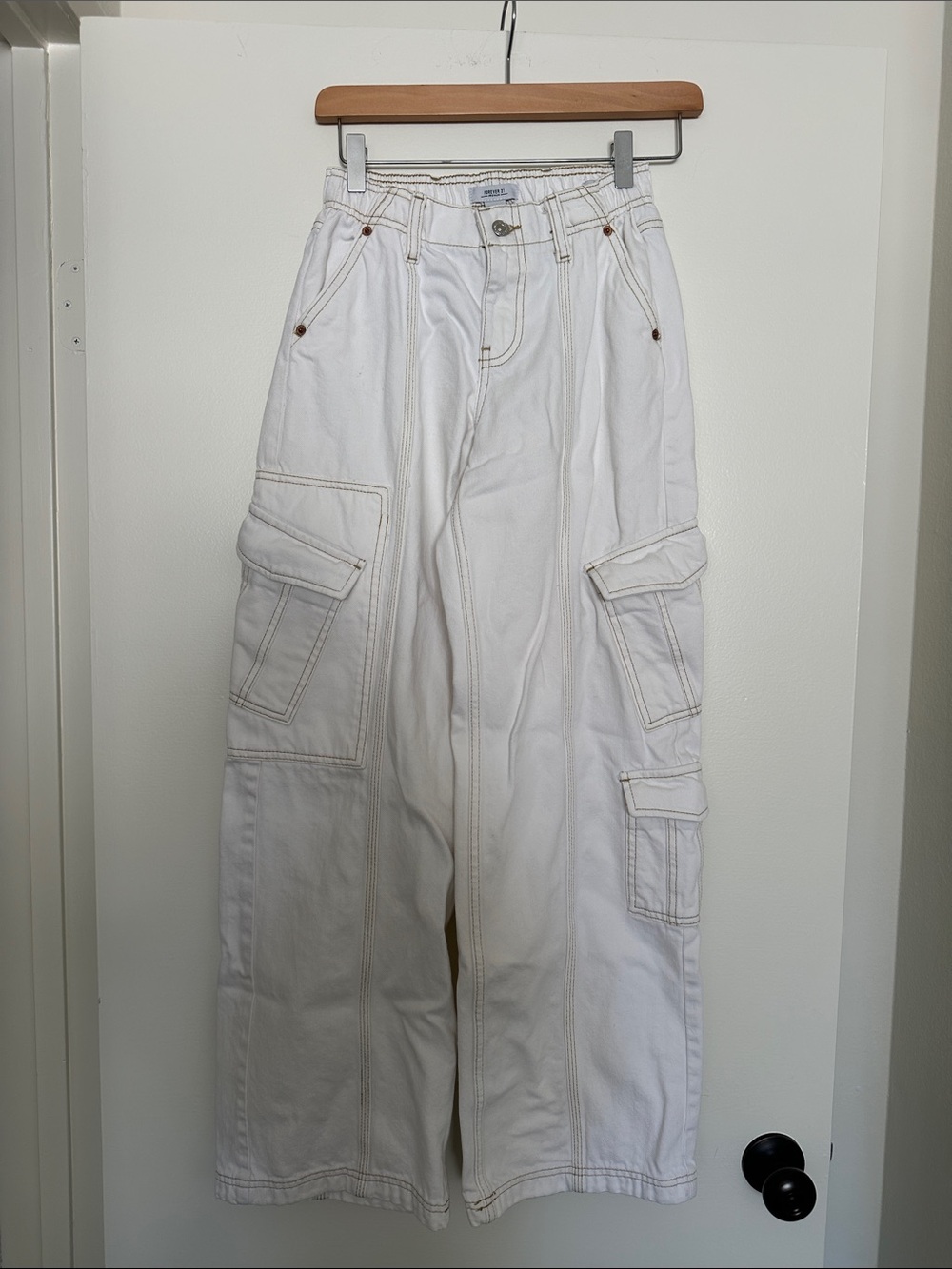 Forever 21 White Cargo Wide-Leg Pants